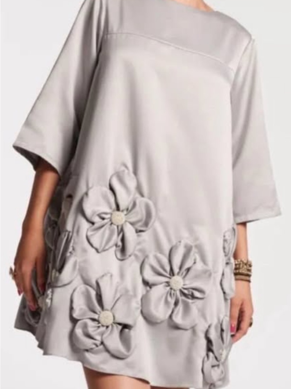 Frances Valentine Light Gray Floral-Appliqué Mini Dress